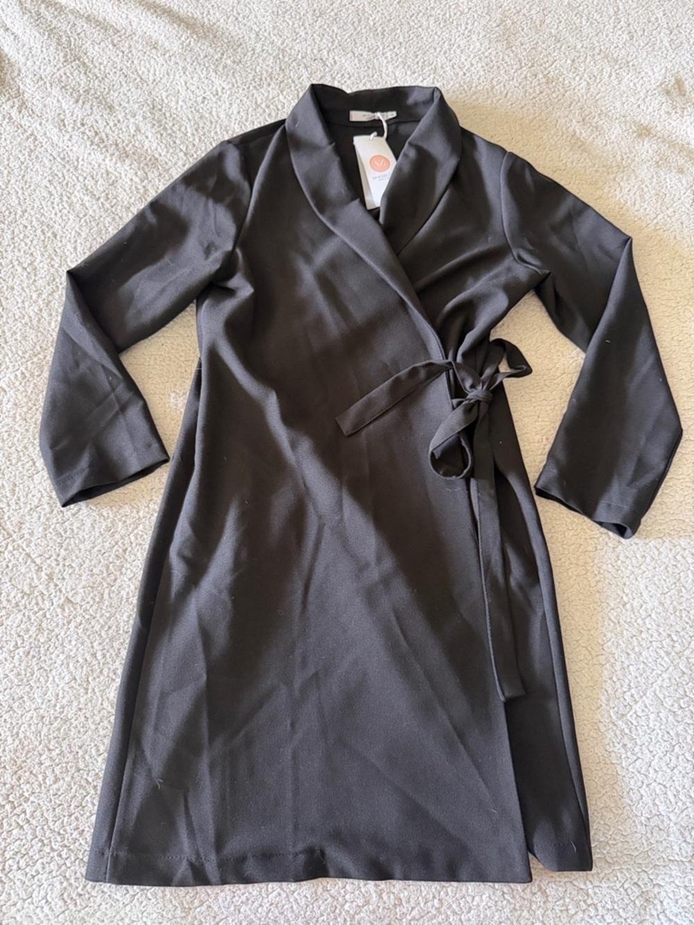 Vanessa Zani Made in Italy Black Wrap-Front Blazer Dress with Self-Tie Waist